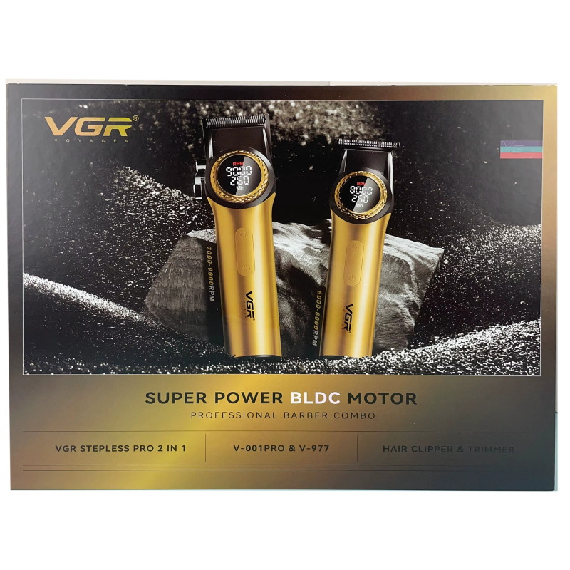 Комплект VGR 2 в 1 V-001&V-977 GOLD, аккумуляторная машинка для стрижки (clipper) и триммер оптом в Украине