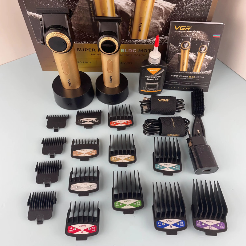 Комплект VGR 2 в 1 V-001&V-977 GOLD, аккумуляторная машинка для стрижки (clipper) и триммер оптом в Украине