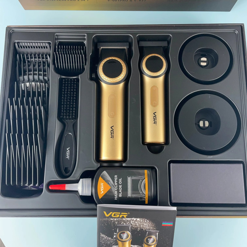 Комплект VGR 2 в 1 V-001&V-977 GOLD, аккумуляторная машинка для стрижки (clipper) и триммер оптом в Украине