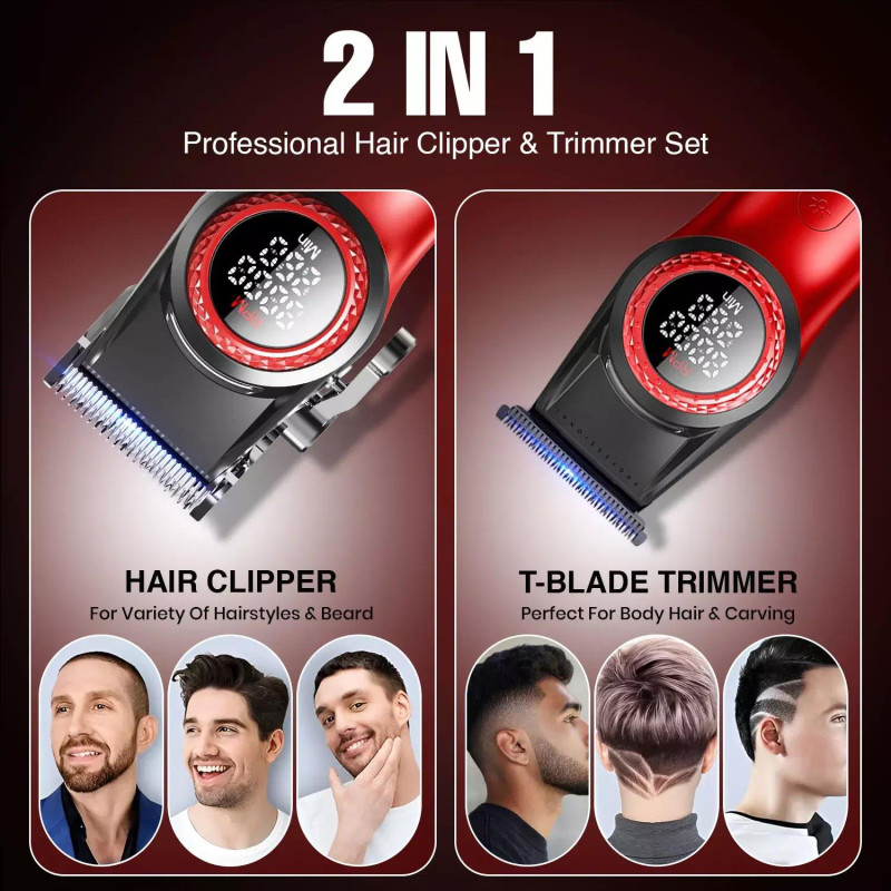Комплект VGR 2 в 1 V-001&V-977 RED, акумуляторна машинка для стрижки (clipper) і тример