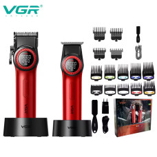 Комплект VGR 2 в 1 V-001&V-977 RED, акумуляторна машинка для стрижки (clipper) і тример