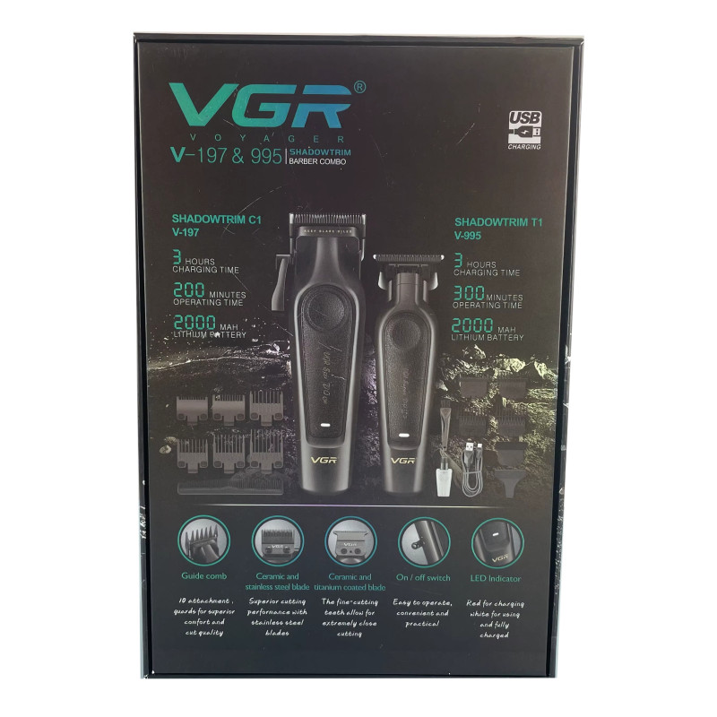 Комплект VGR 2 в 1 V-197&995, акумуляторна машинка для стрижки (clipper) та триммер