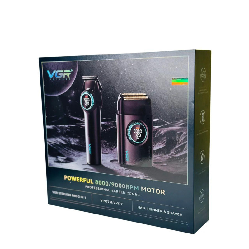 Комплект VGR 2 в 1 V-977&V-377 BLACK, тример та шейвер