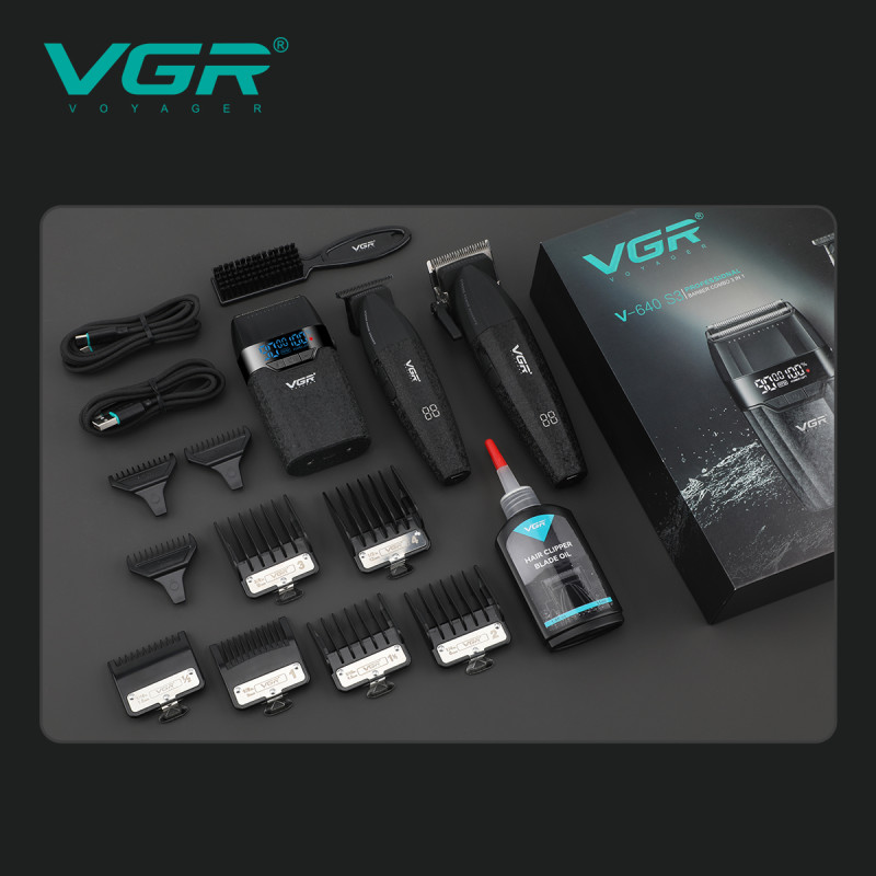 Комплект VGR 3 в 1 V-640 S3 BLACK, машинка для стрижки (clipper), триммер та електробритва (шейвер)