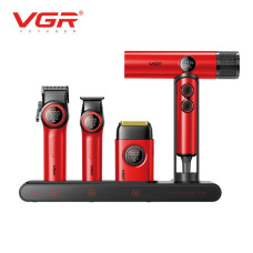 Комплект VGR STEPLERSS PRO 4 IN 1 RED, машинка для стрижки (Clipper), триммер, шейвер, фен
