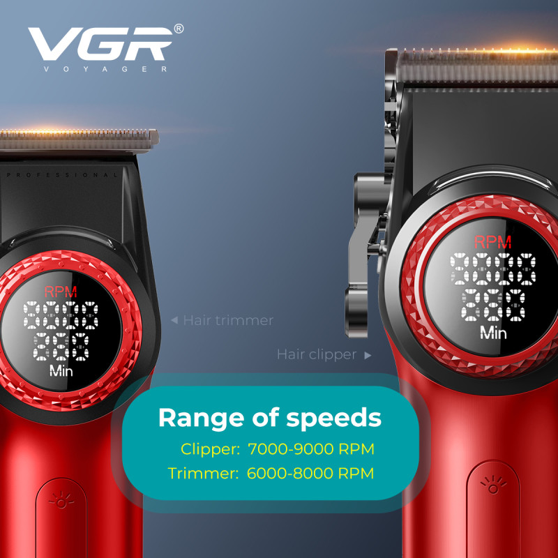 Комплект VGR STEPLERSS PRO 4 IN 1 RED, машинка для стрижки (Clipper), триммер, шейвер, фен