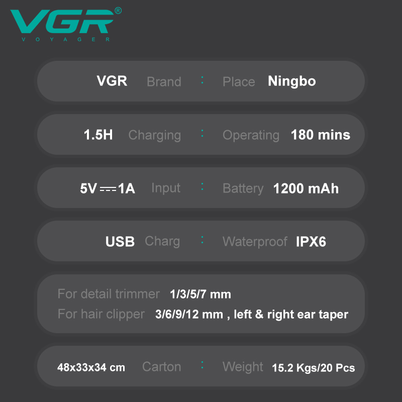 Набор для стрижки VGR 8 в 1 V-103, 19 насадок, LED display оптом в Украине
