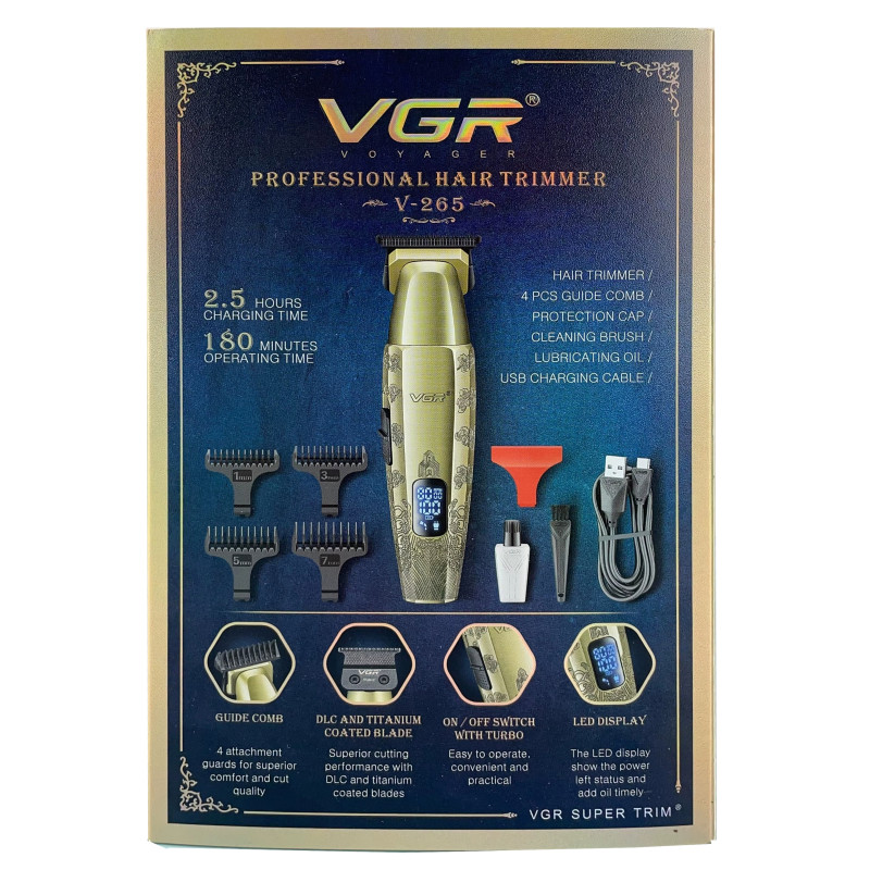 Тример V-265, 4 насадки, 1600mAh, 8000 RPM, LED display