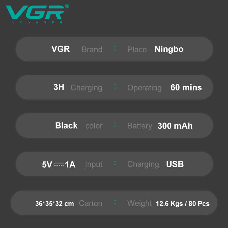 Тример VGR 2 в 1 V-615, 2 насадки (для носу та волосся), IPX4