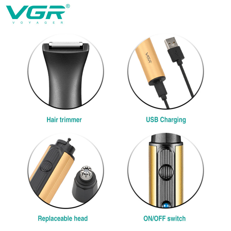 Тример VGR 2 в 1 V-626 GOLD, 2 насадки (для носу та волосся)