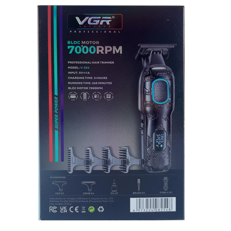 Тример VGR V-254 GREEN, 4 насадки, 7000 RPM, 2000 mAh, LED display