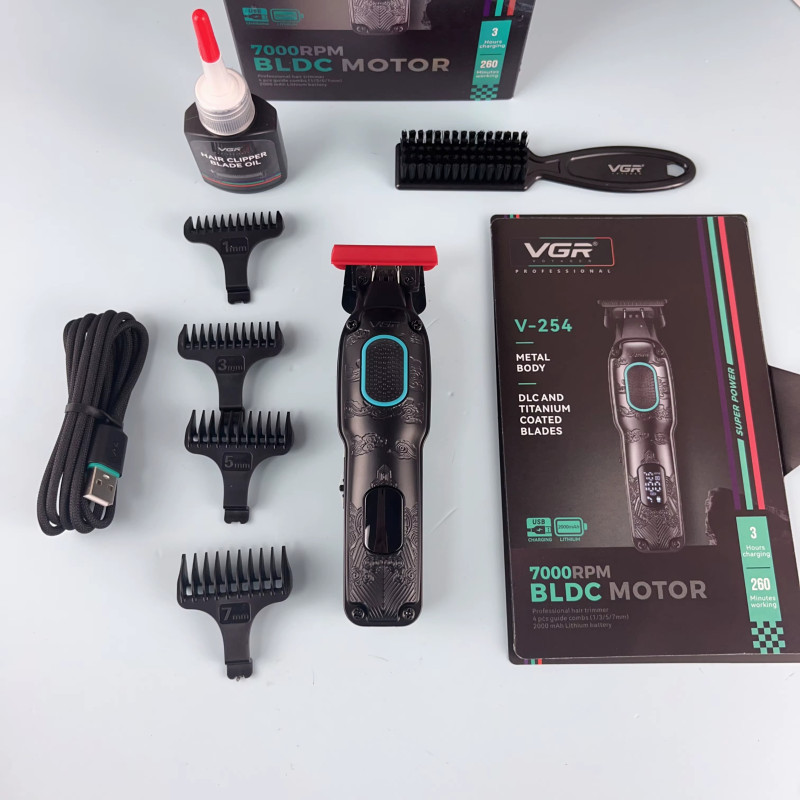 Тример VGR V-254 GREEN, 4 насадки, 7000 RPM, 2000 mAh, LED display