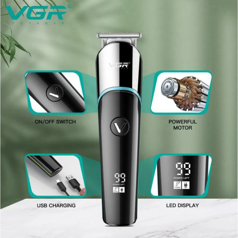 Тример VGR V-291 BLUE, 4 насадки, LED display