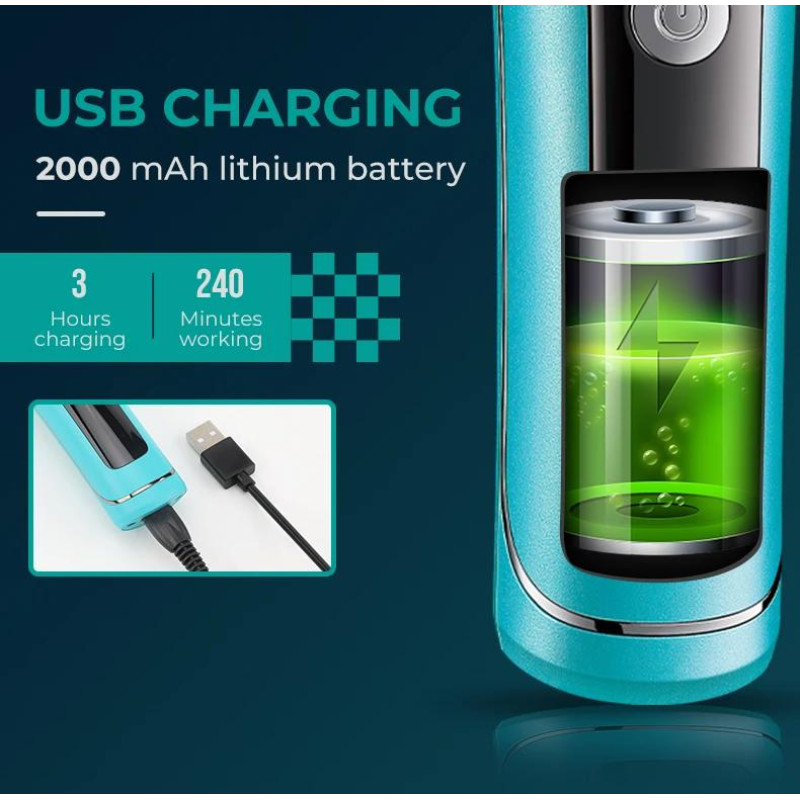 Тример VGR V-299 BLUE, 4 насадки, 9000RPM, 2000 mAh, 5 рівнів швидкості, LED display