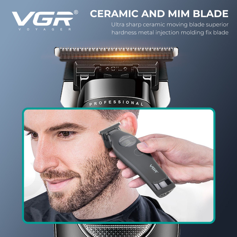 Триммер VGR V-880T BLACK, EXTERNAL ROTOR MOTOR, MIM BLADE, 4 насадки, док-станция оптом в Украине