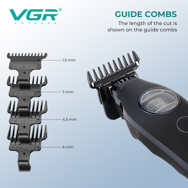 Триммер VGR V-880T BLACK, EXTERNAL ROTOR MOTOR, MIM BLADE, 4 насадки, док-станция оптом в Украине