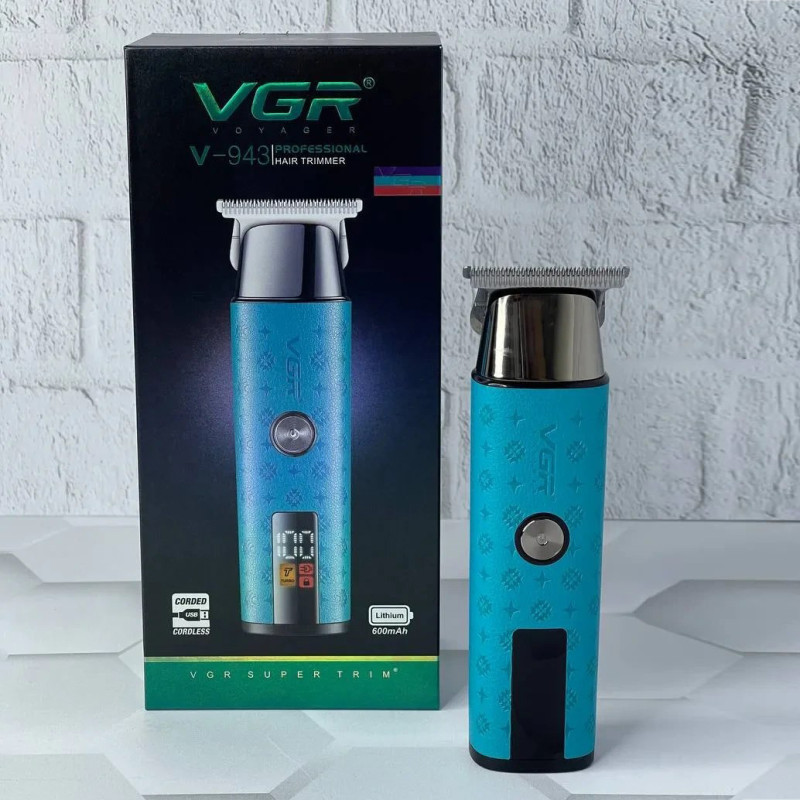 Тример VGR V-943 BLUE, 3 насадки, LED Display