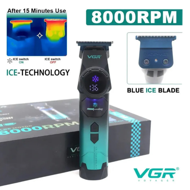 Триммер VGR V-946 с технологией охлаждения ICE TECHNOLOGY, 4 насадки, 8000 RPM, 3000 mAh, LED display оптом в Украине