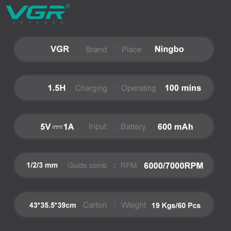 Триммер VGR V-964 GREEN, 7000 RPM, 4 насадки, LED display оптом в Украине