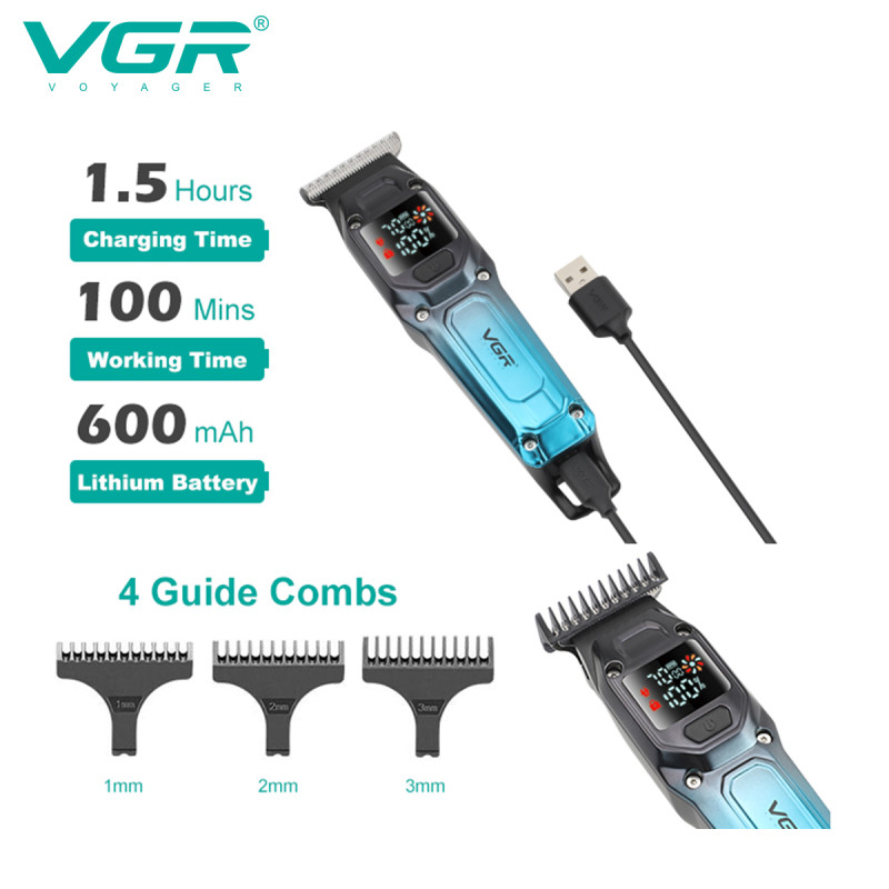 Триммер VGR V-964 GREEN, 7000 RPM, 4 насадки, LED display оптом в Украине
