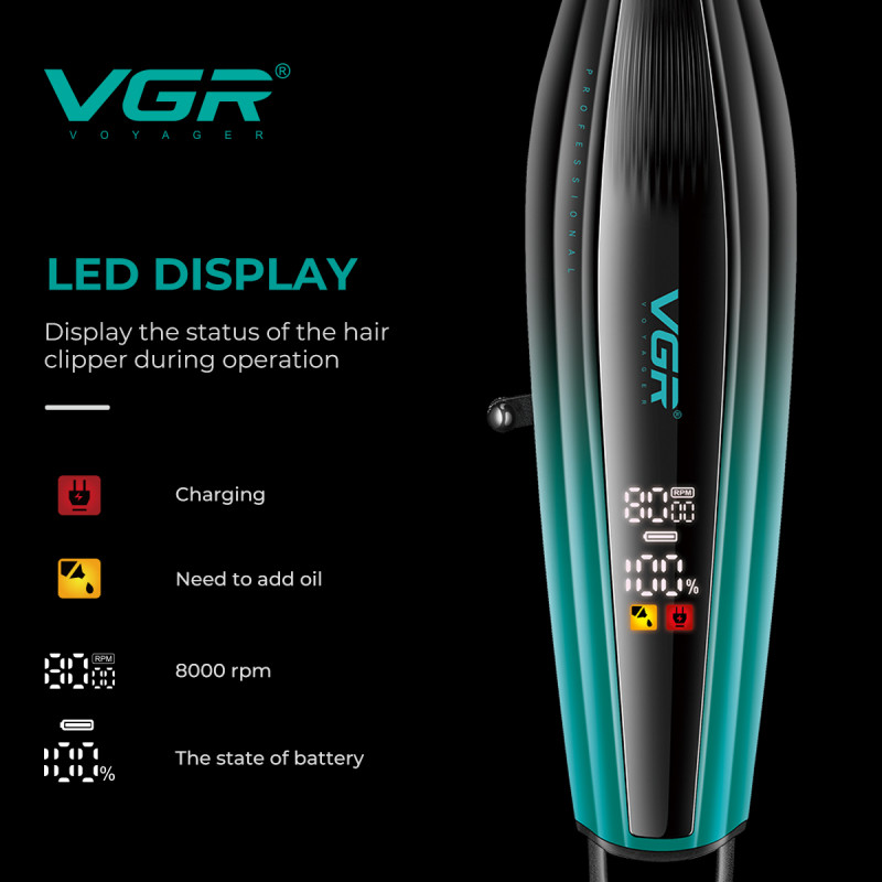 Триммер VGR V-974 GOLD, 8000 RPM, 4 насадки, LED display оптом в Украине