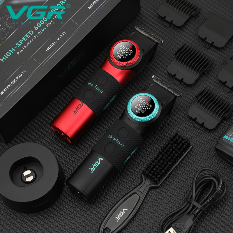 Тример VGR V-977 BLACK, регулювання потужності 6000 - 8000 RPM, 2500 mAh, 4 насадки, LED display