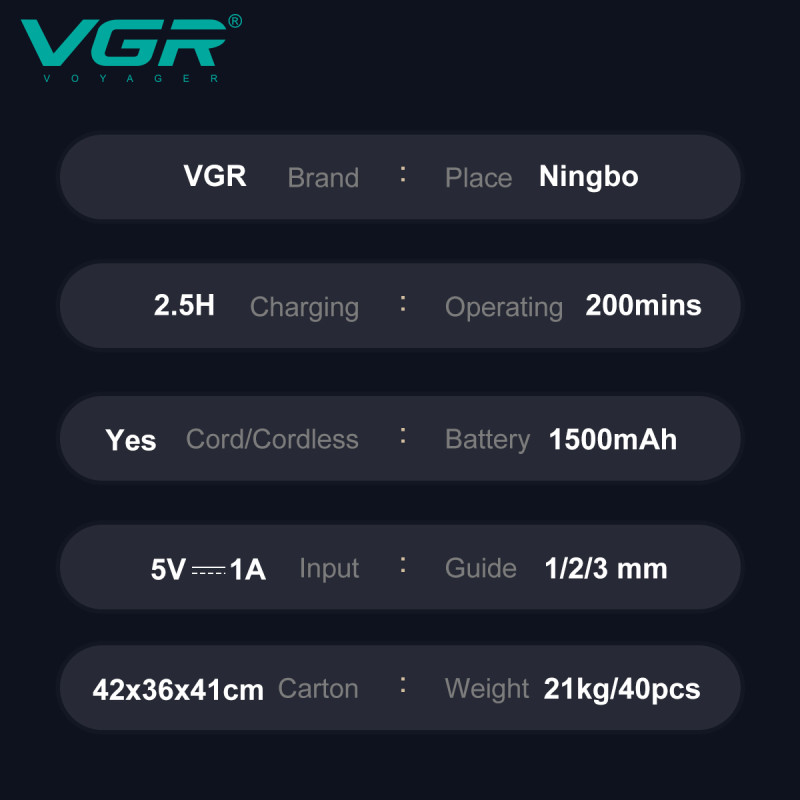Тример VGR V-983, 3 насадки, LED display