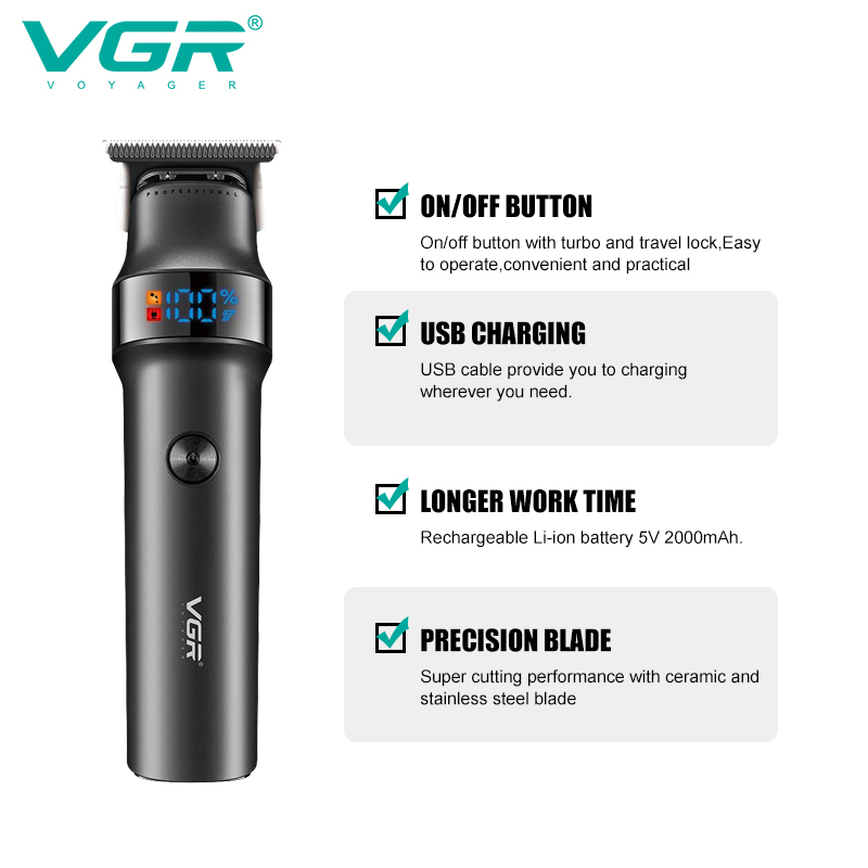 Тример VGR V-987, 3 насадки, LED display