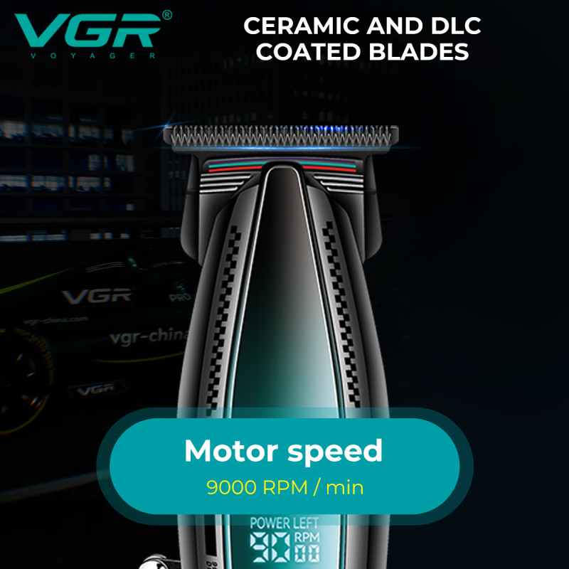 Тример VGR V-992 GREEN, 9000 RPM, 2000 mAh, 3 насадки, LED display
