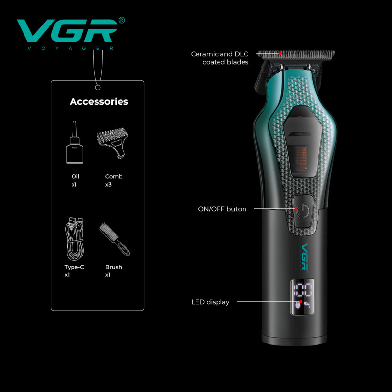 Тример VGR V-997, VECTOR MOTOR 8000-11000 RPM, 3 насадки, LED display