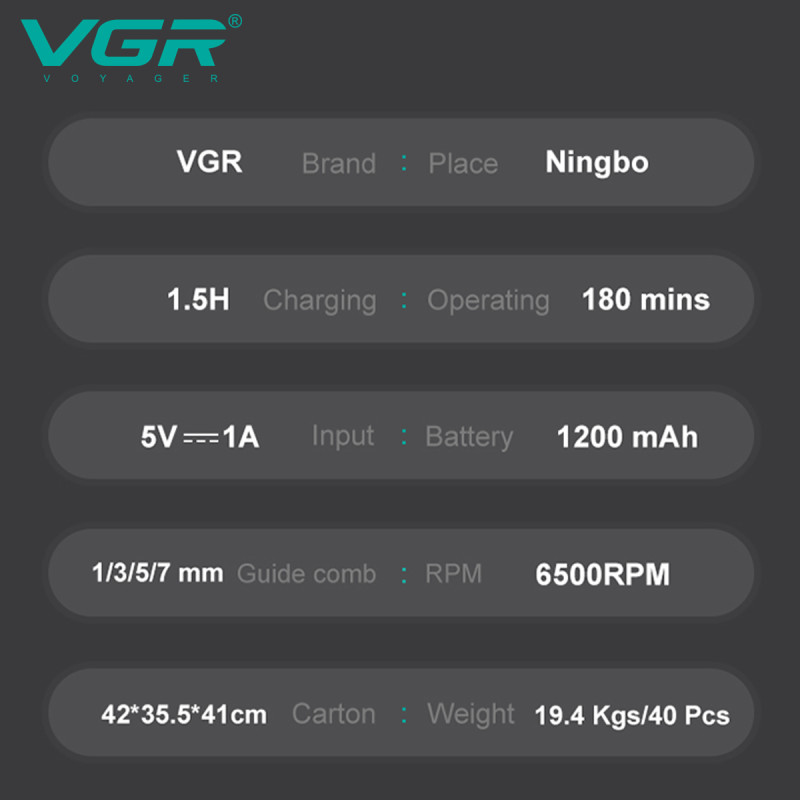 Тример VGR V-998 GREEN, 4 насадки, LED display