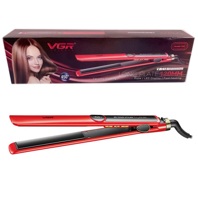 Випрямляч для волосся VGR V-518 RED, температура від 100 ° C до 230 ° C, керамічне покриття, LED display, 40 Вт