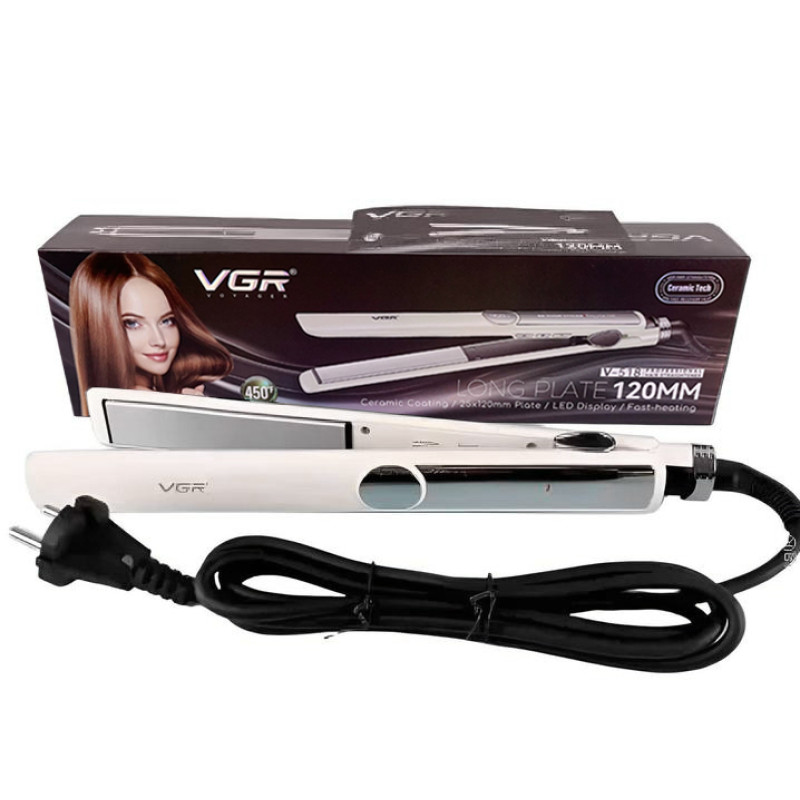 Випрямляч для волосся VGR V-518 WHITE, температура від 100 ° C до 230 ° C, керамічне покриття, LED display, 40 Вт