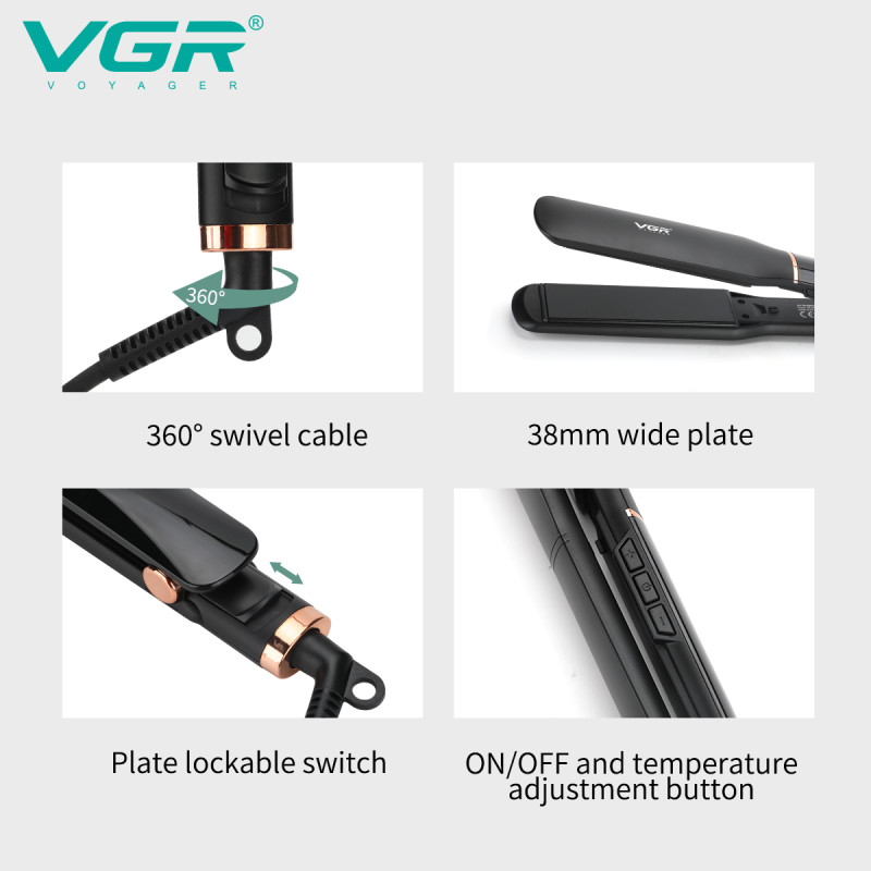 Випрямляч для волосся VGR V-519S BLACK, 100-230 ° C, керамічне покриття 38 мм, 70 W, LED display