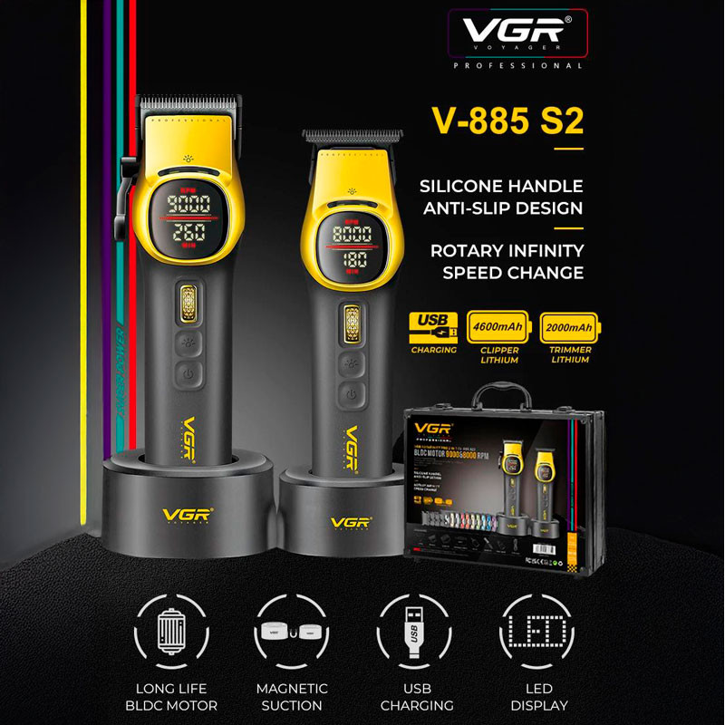 Комплект VGR 2 в 1 V-885 S2 GOLD, акумуляторна машинка для стрижки (clipper) та триммер
