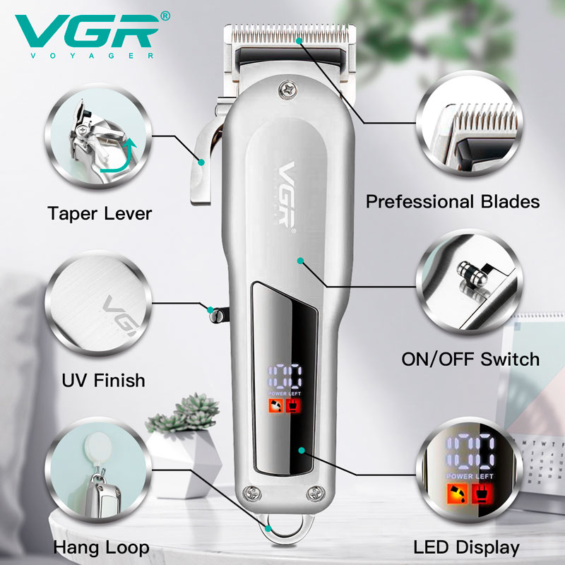 Машинка (триммер) для стрижки волосся VGR V-278 SILVER, Professional, 6 насадок, LED Display, STRONG BATTERY оптом в Україні