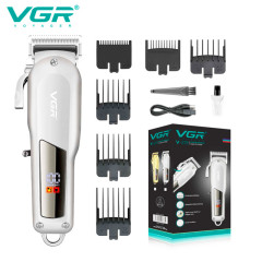 Машинка (триммер) для стрижки волосся VGR V-278 SILVER, Professional, 6 насадок, LED Display, STRONG BATTERY оптом в Україні