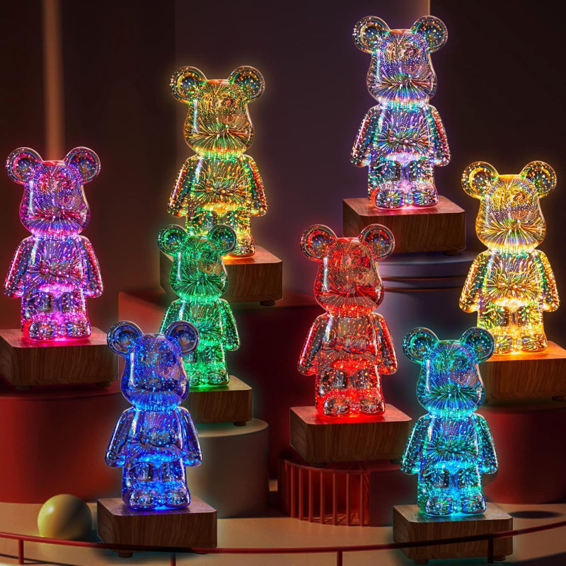 Нічник 3D Bearbrick Ведмедик KX197 8 кольорів, RGB+Warm Light
