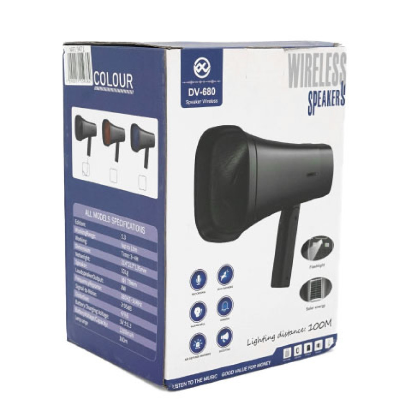 Гучномовець Megaphone DV680, 15W, Bluetooth, USB/TF, радіоприймач, запис голосу, сирена, ліхтар, акб, ЗП Type-C + Solar