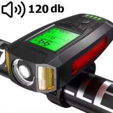 Велофара з комп'ютером, сигналом і сигналізацією AS0808-XPG+2LED(yellow)+2COB(red), виносна кнопка, Waterproof, аккум., ЗУ microUSB