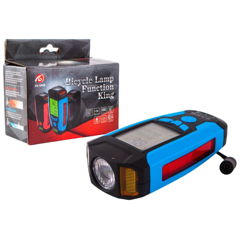 Велофара з комп'ютером, сигналом і сигналізацією AS0808-XPG+2LED(yellow)+2COB(red), виносна кнопка, Waterproof, аккум., ЗУ microUSB