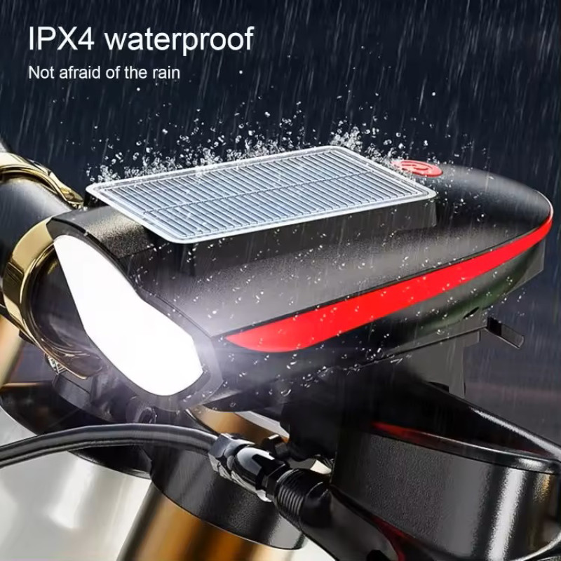 Велофара з сигналом 7599/S7588, сонячна батарея, Waterproof, Li-Ion акумулятор, ЗУ Type-C