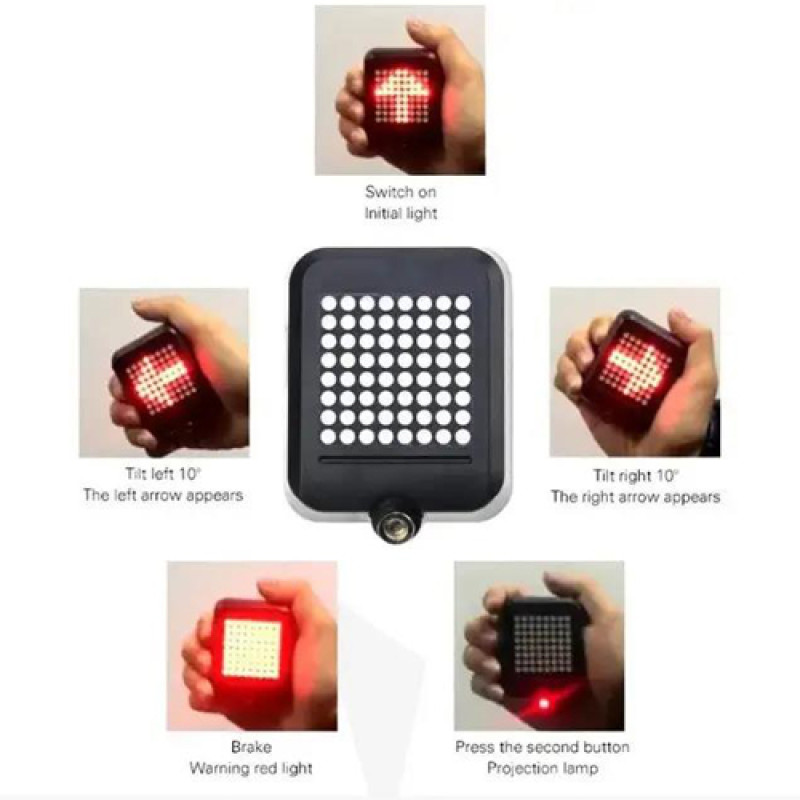 Велофонарь AQY-0100 с автоматическим указанием поворотов (red+yellow) + лазер, waterproof, ЗУ microUSB, Li-Ion аккум. оптом в Украине