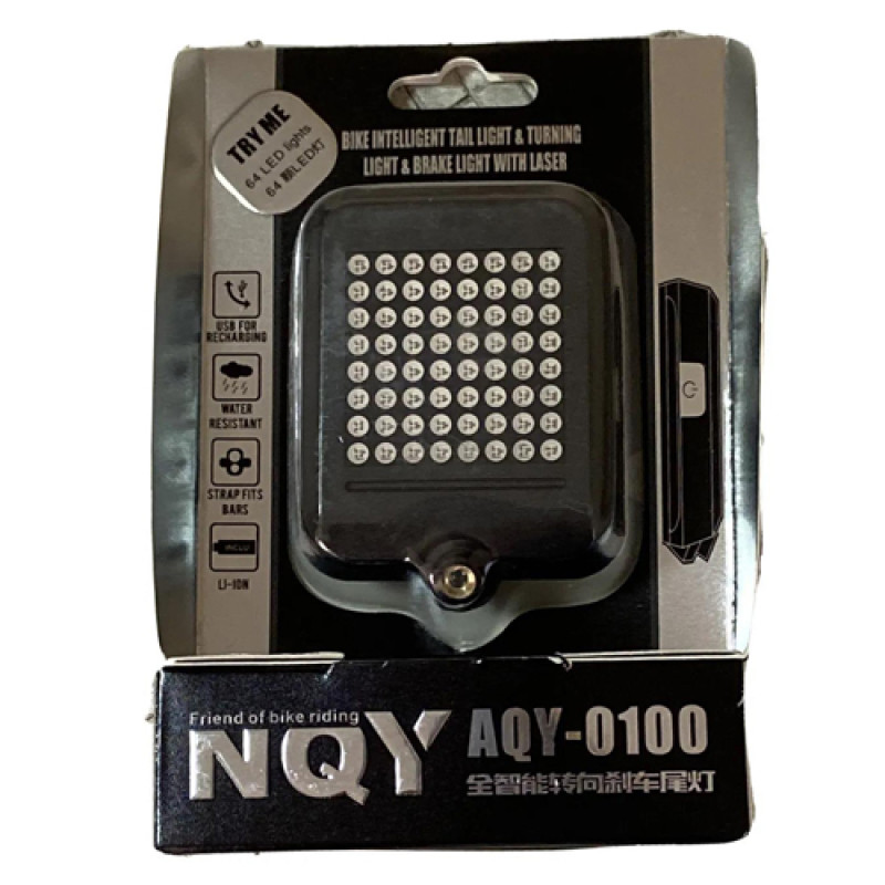 Велофонарь AQY-0100 с автоматическим указанием поворотов (red+yellow) + лазер, waterproof, ЗУ microUSB, Li-Ion аккум. оптом в Украине