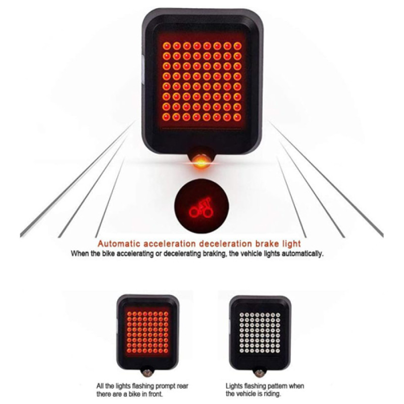 Велофонарь AQY-0100 с автоматическим указанием поворотов (red+yellow) + лазер, waterproof, ЗУ microUSB, Li-Ion аккум. оптом в Украине