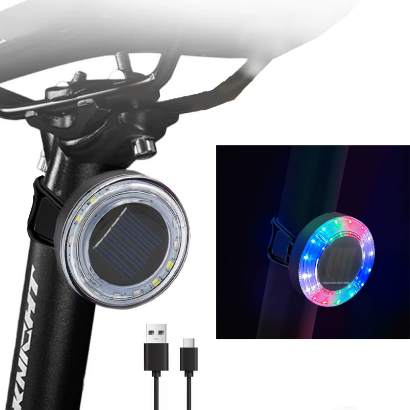 Велоліхтар HYD-085-SMD (RGB), сонячна батарея, Waterproof, Li-Ion акумулятор, ЗУ Type-C