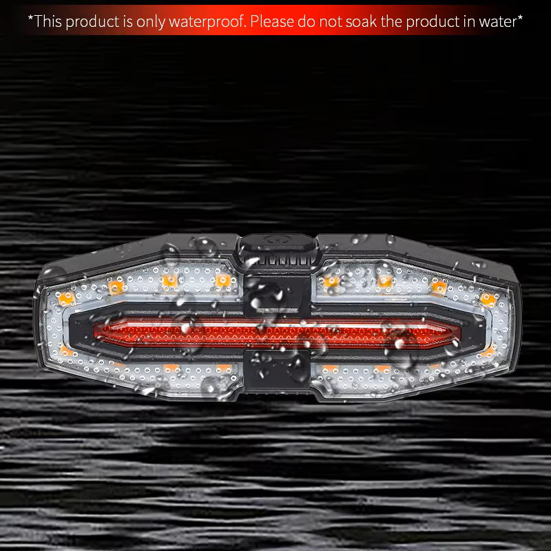 Велоліхтар LY-5510 із зазначенням поворотів (red+yellow), waterproof, ЗУ Type-C, Li-Ion акум., пульт управління, CR2032