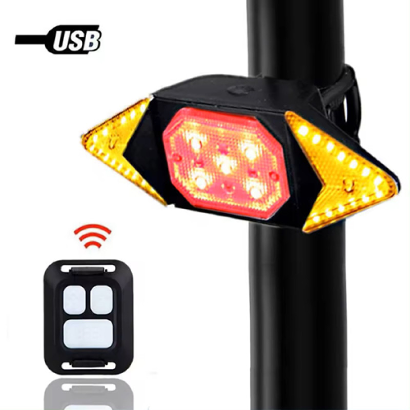 Велофонарь LY-6700 с указанием поворотов (red+yellow+blue), waterproof, ЗУ microUSB, Li-Ion аккум., пульт управления, CR2032 оптом в Украине