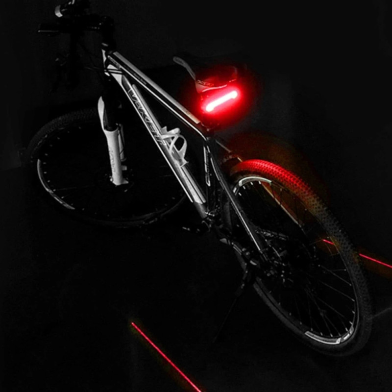 Велоліхтар Meilan X5 із зазначенням поворотів (red+yellow) та лазерною розміткою, waterproof, ЗУ micro USB, Li-Ion акумулятор