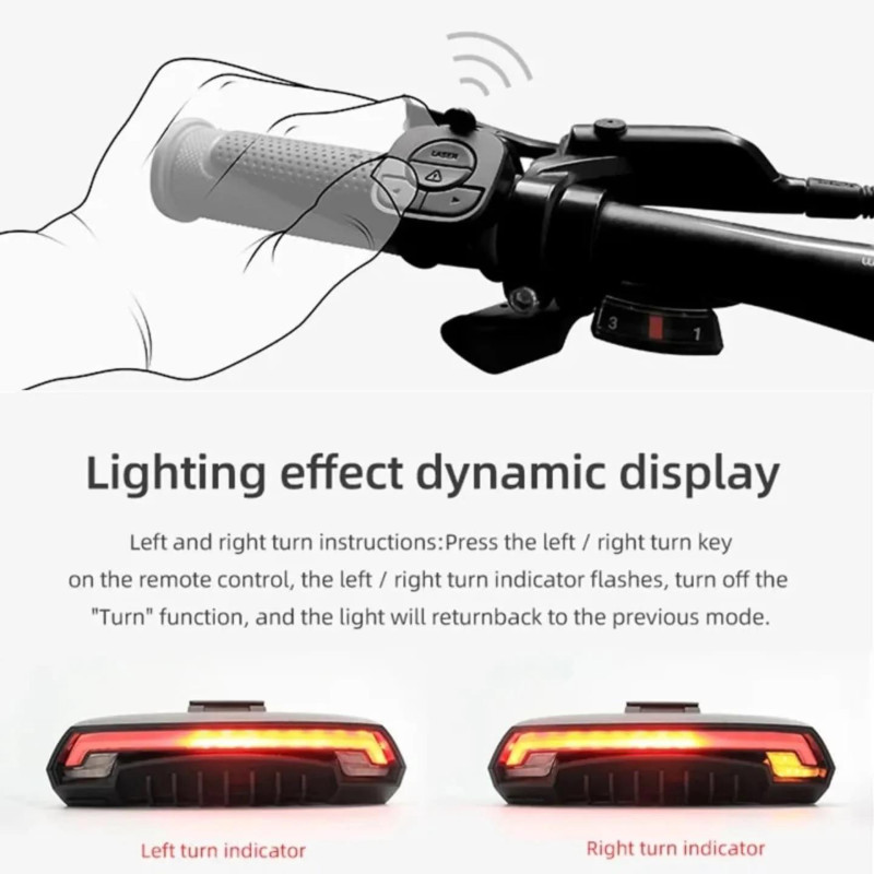 Велоліхтар Meilan X5 із зазначенням поворотів (red+yellow) та лазерною розміткою, waterproof, ЗУ micro USB, Li-Ion акумулятор